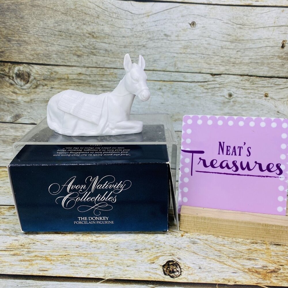 1984 Avon Nativity Collectibles THE DONKEY White Porcelain 3 1/8" Figurine Boxed